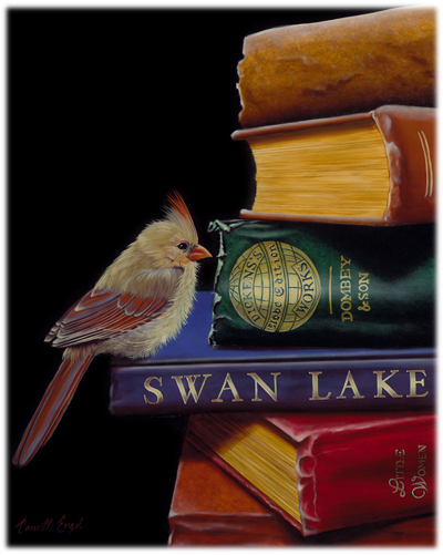 182-Female-Cardinal-Bird-books-Oil-Painting